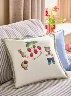 43 X 43cm Bertie Bear And Rosie Rabbit Fringe Cushion
