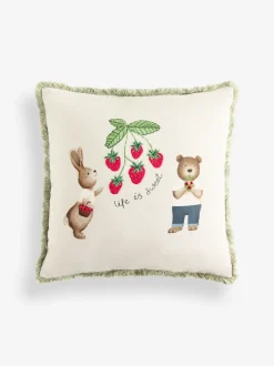 43 X 43cm Bertie Bear And Rosie Rabbit Fringe Cushion