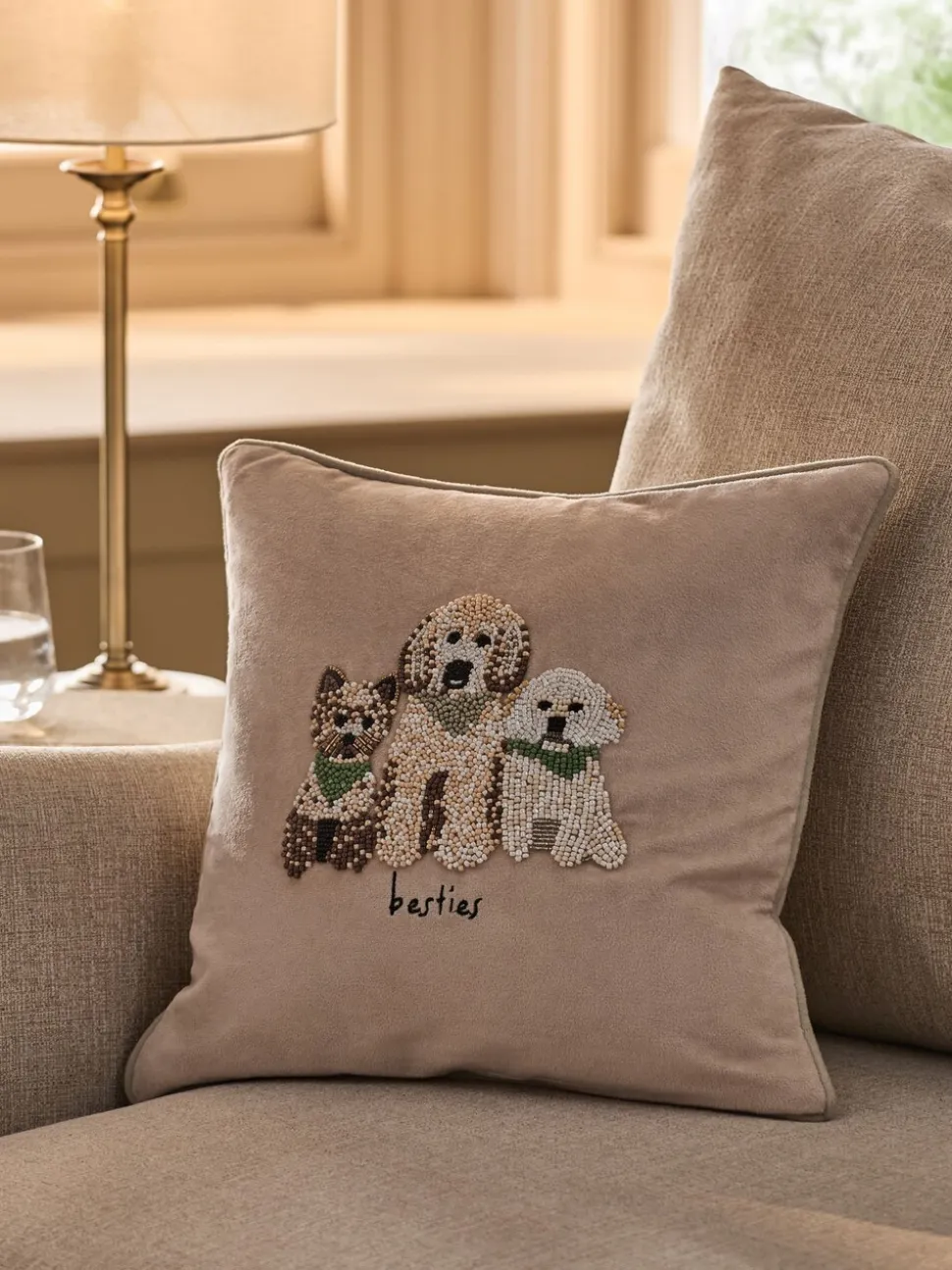 35 X 35cm Embellished Dogs Cushion