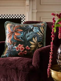 50 X 50cm Tropical Leaf Printed Velvet Cushion