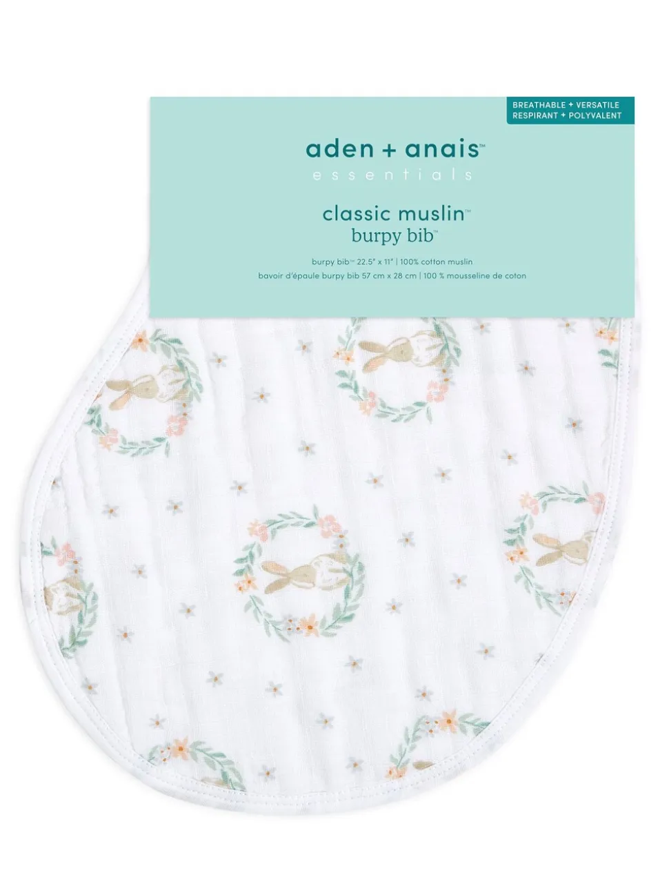 aden + anais Baby Essentials - 100% katoenen mousseline slabbetjes met konijnenprint