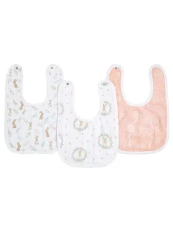 Aden + Anais essentials 100% katoenen mousseline slabbetjes met drukknoop en konijnen, verpakking van 3