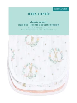 Aden + Anais essentials 100% katoenen mousseline slabbetjes met drukknoop en konijnen, verpakking van 3