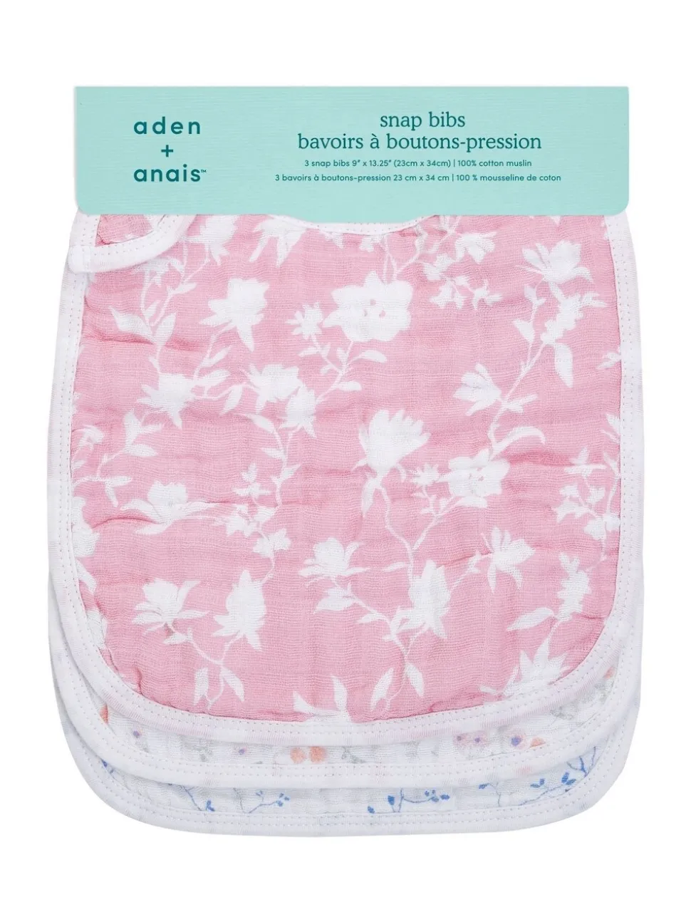 aden + anais Set van 3 100% katoenen slabbetjes met drukknoop