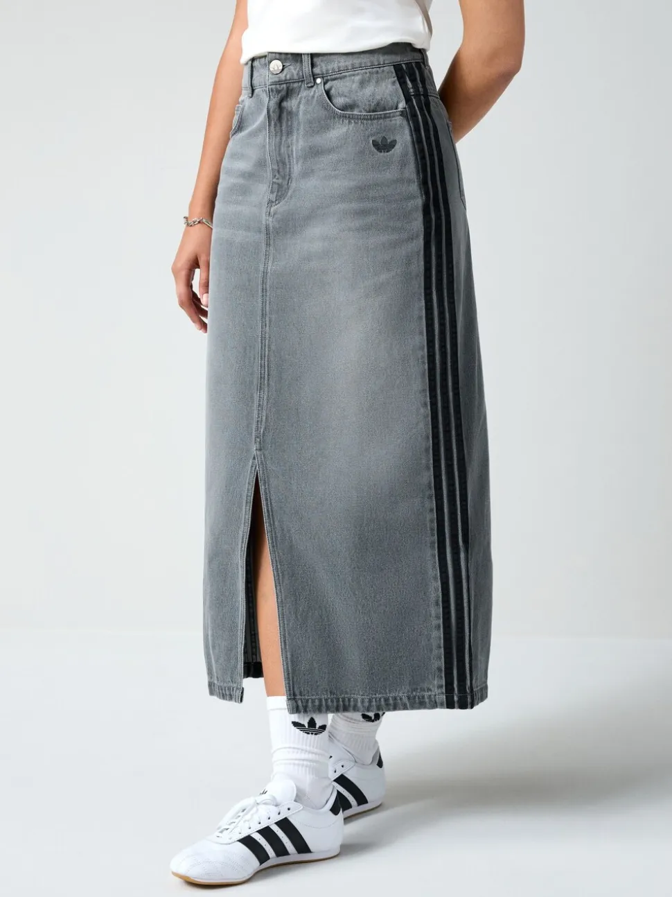 Adidas Original Adicolour 3-strepen denim midi pencilrok van 100% katoen