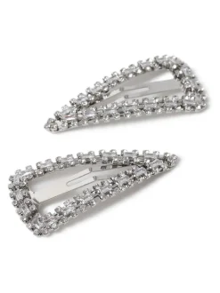 Aela Large Silver Tone Sparkle Snap Hair Clips