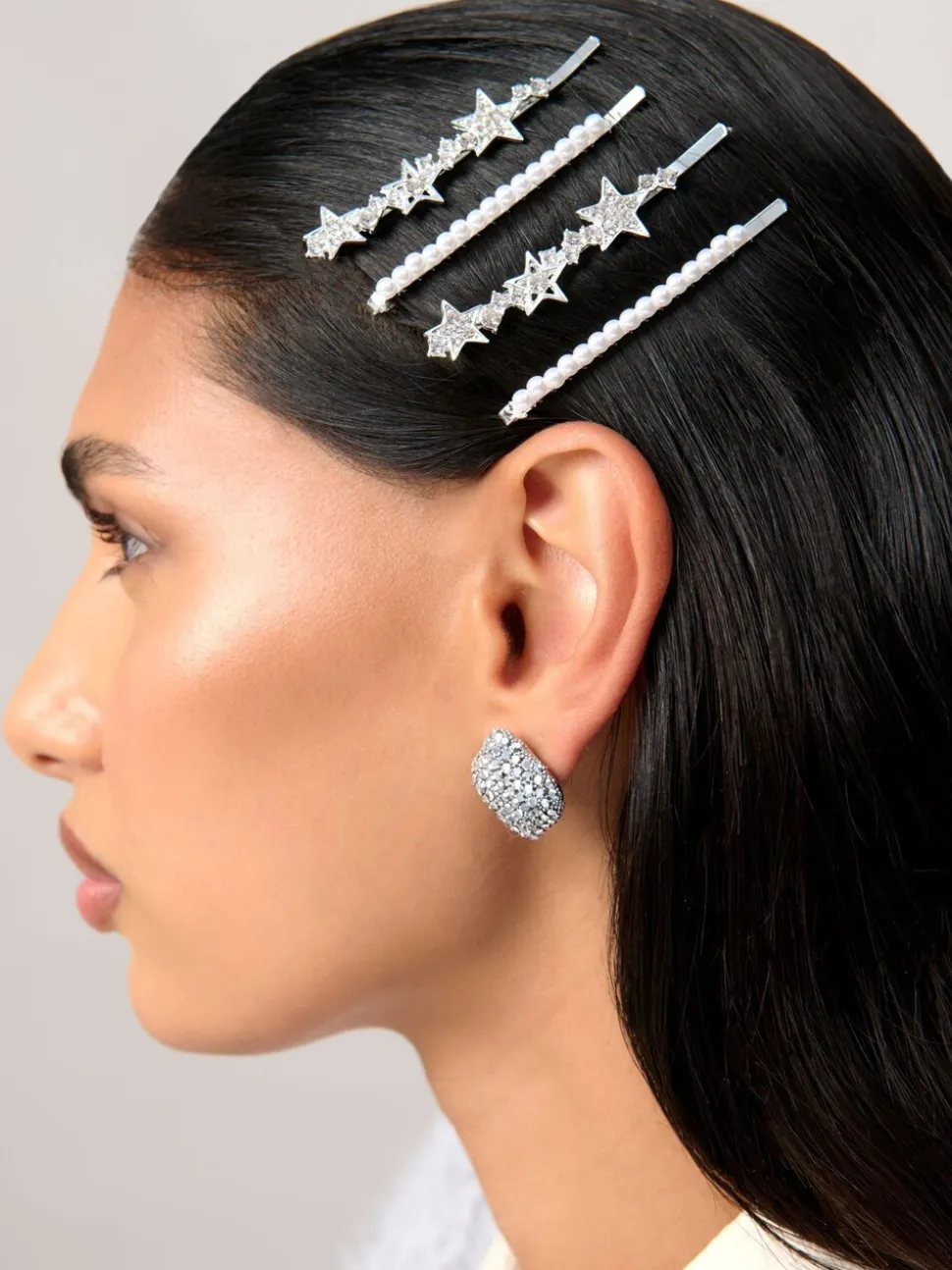 Aela Silver Tone Aela Silver Tone Sparkle Star Hair Slides