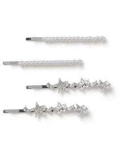 Aela Silver Tone Aela Silver Tone Sparkle Star Hair Slides