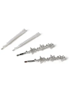 Aela Silver Tone Aela Silver Tone Sparkle Star Hair Slides