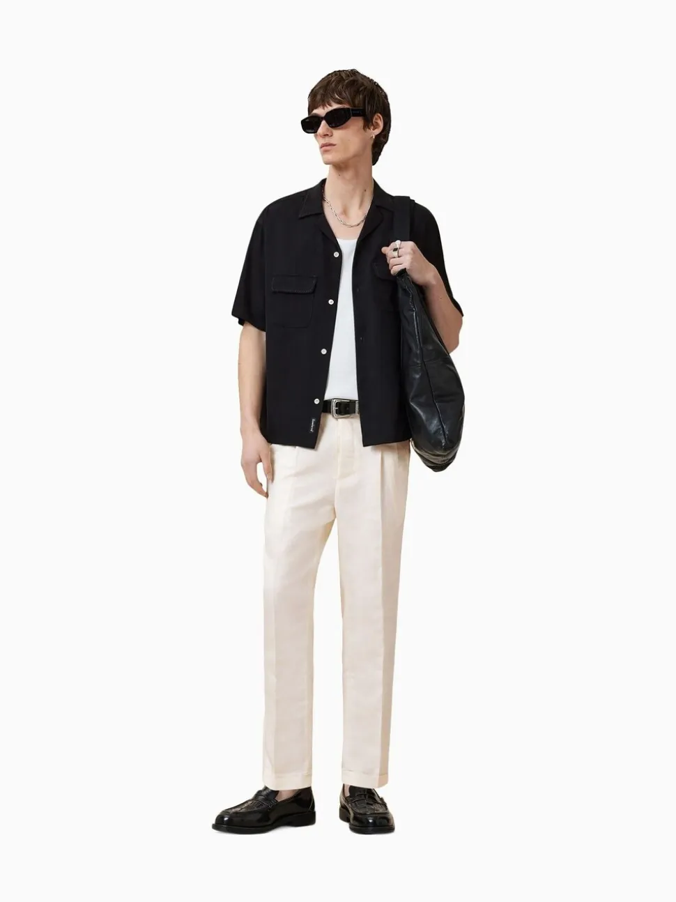AllSaints Slim Cross Tallis Linen Blend Trousers