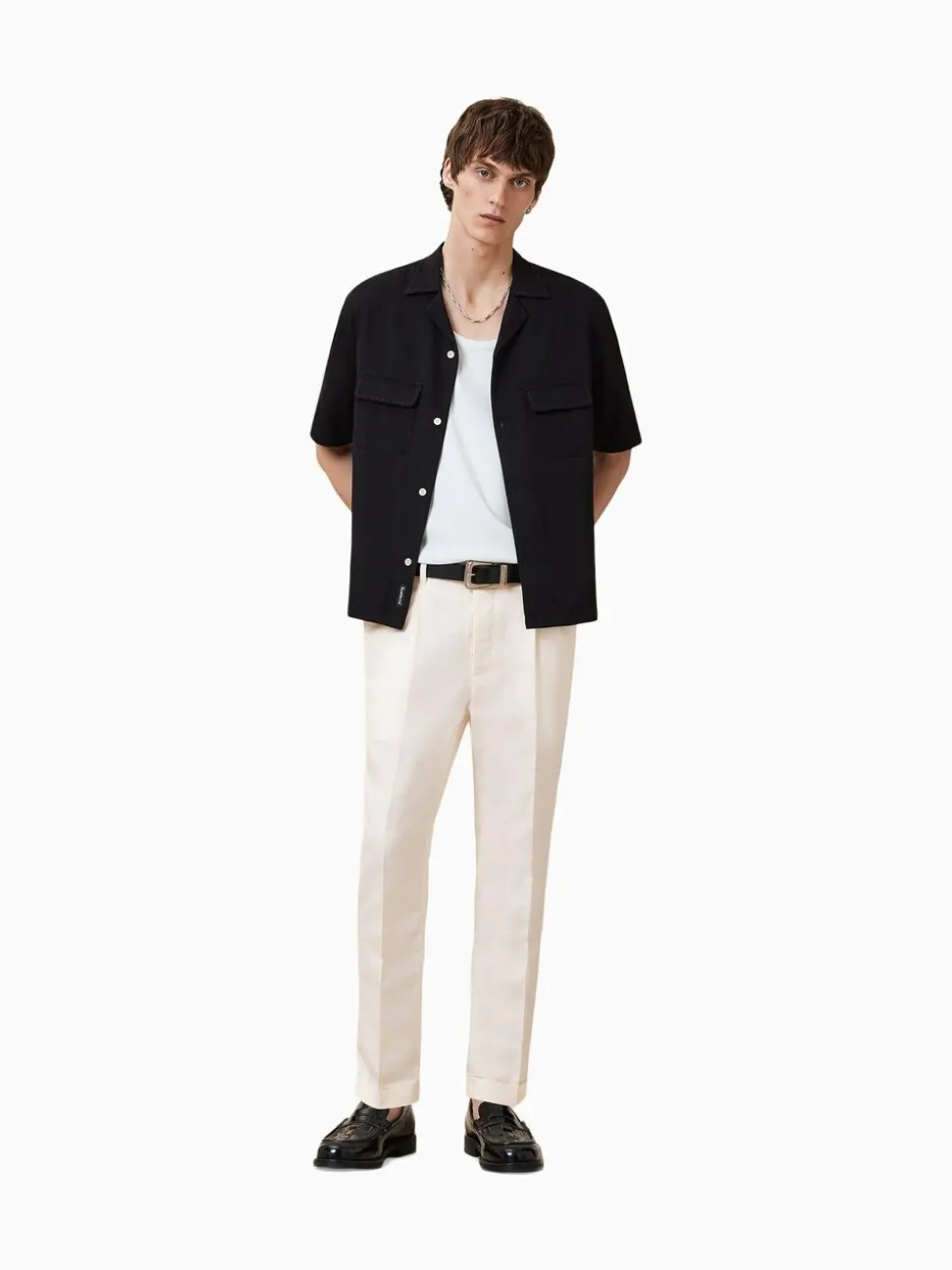 AllSaints Slim Cross Tallis Linen Blend Trousers