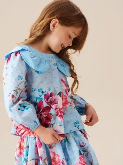 Angel & Rocket Darcy Blue Print Petal Collar Top