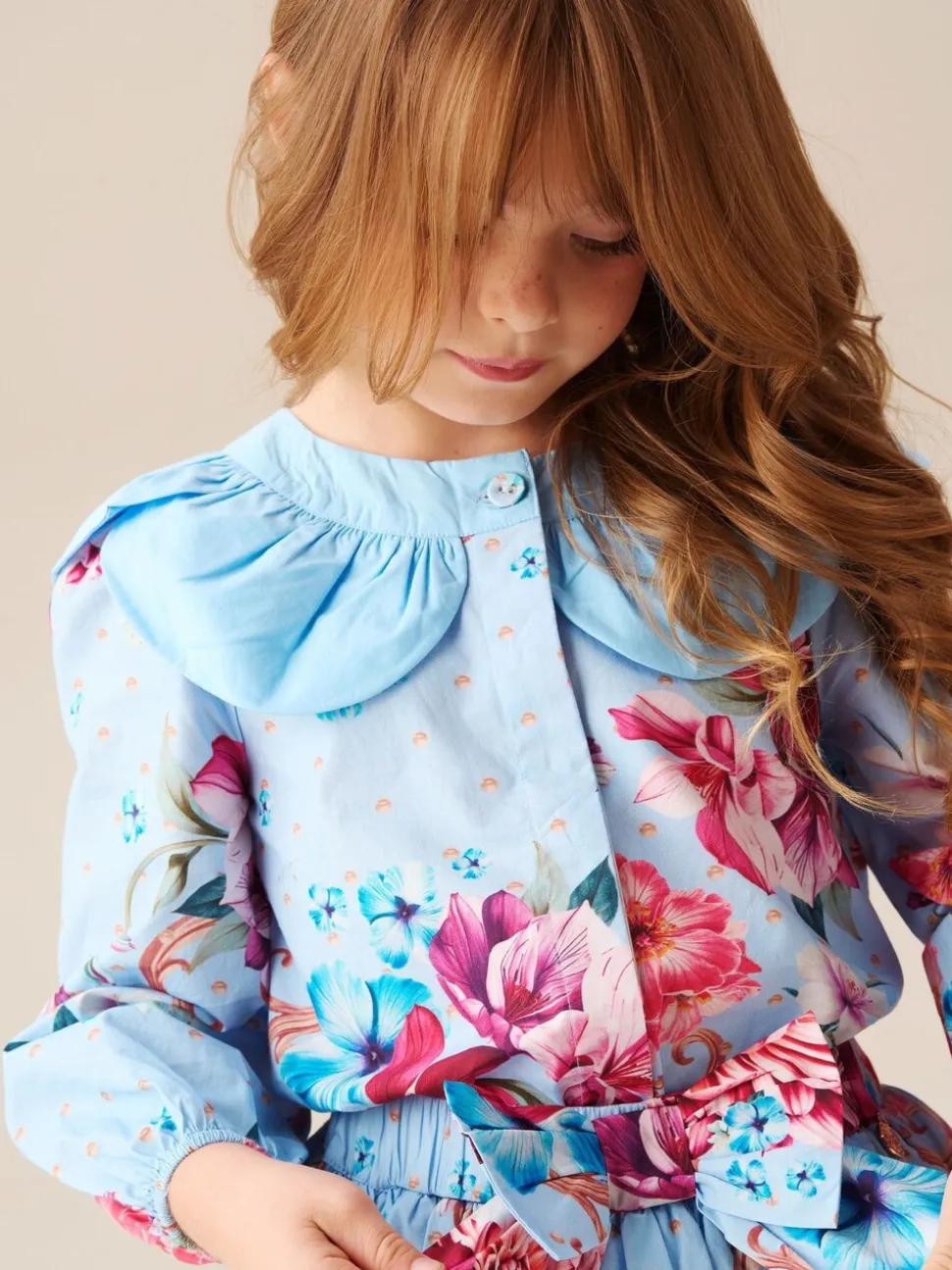 Angel & Rocket Darcy Blue Print Petal Collar Top