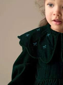 Angel & Rocket Dotty Scalloped Embroidered Collar Velvet Dress