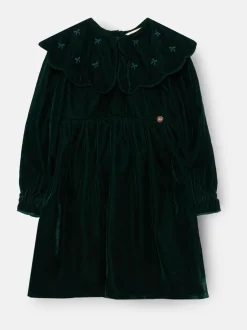 Angel & Rocket Dotty Scalloped Embroidered Collar Velvet Dress