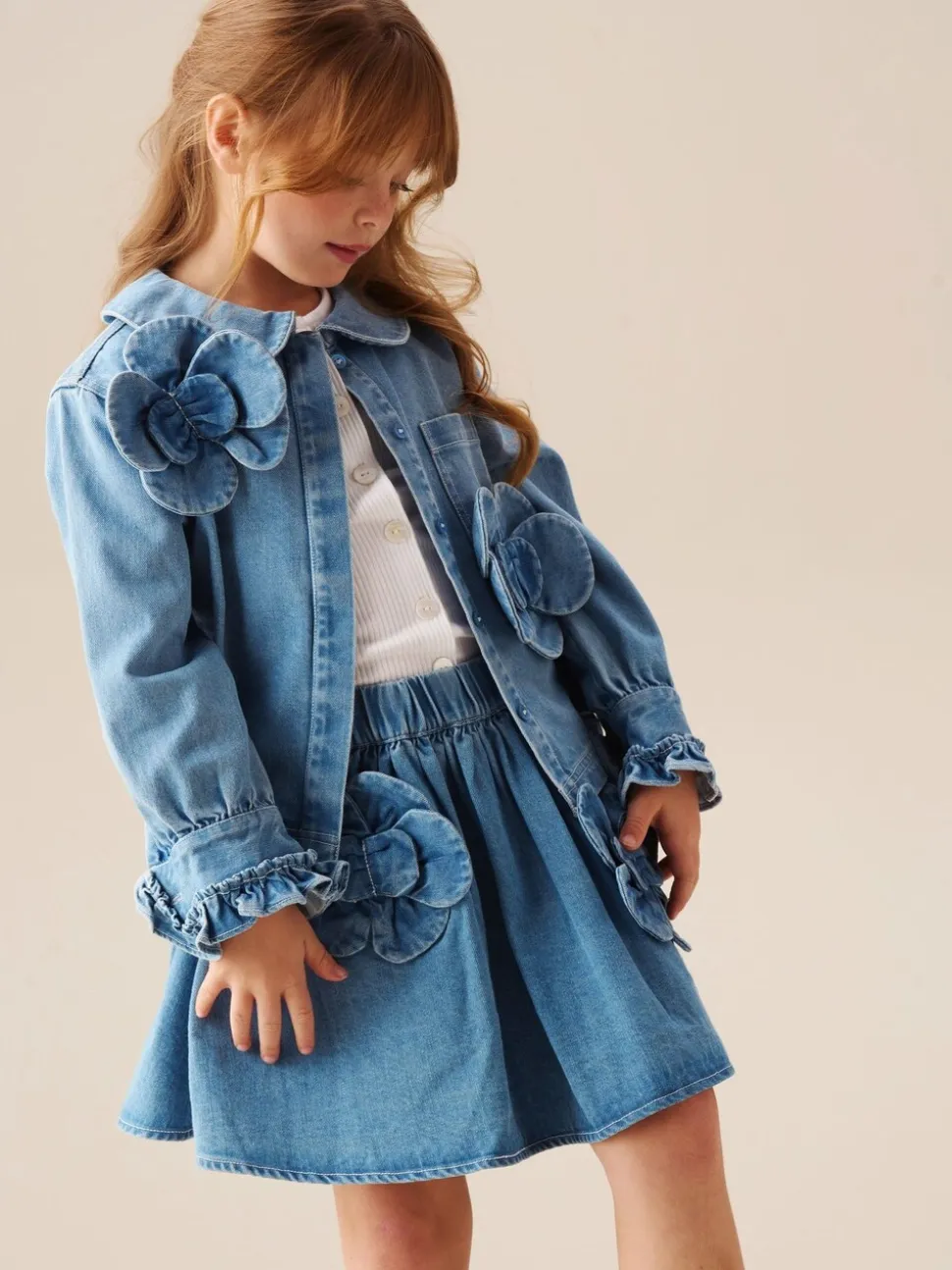 Angel & Rocket Eden 3D Flower Denim Shirt