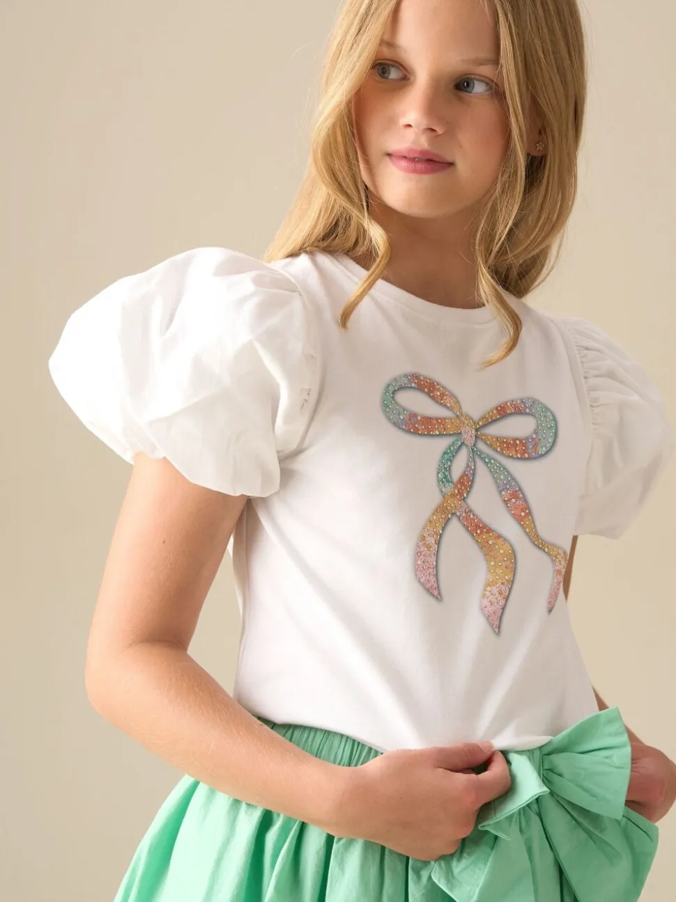 Angel & Rocket Elodie Sequin Bow Puff Sleeve Blouse