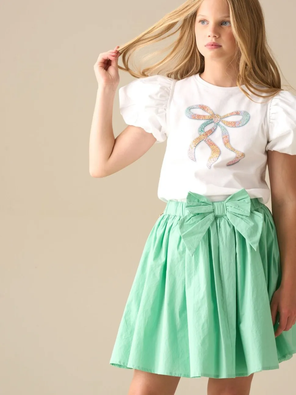Angel & Rocket Elodie Sequin Bow Puff Sleeve Blouse