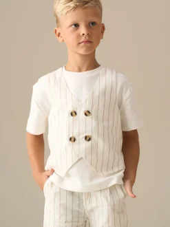 Angel & Rocket Jake Double Breasted Stripe Waistcoat And T Shirt Set