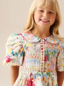 Angel & Rocket Orla Multi Peter Pan Collar Shirred Blouse