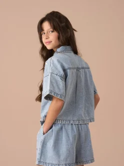 Angel & Rocket Zeta Diamonte 100% katoenen denim overhemd met korte mouwen