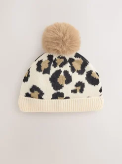 Animal - Gebreide babymuts met print en pompon (0mnd -2jr)