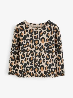 Animal luipaardprint - Geribbeld T-shirt met lange mouwen en katoengehalte (3 mnd-7 jr)