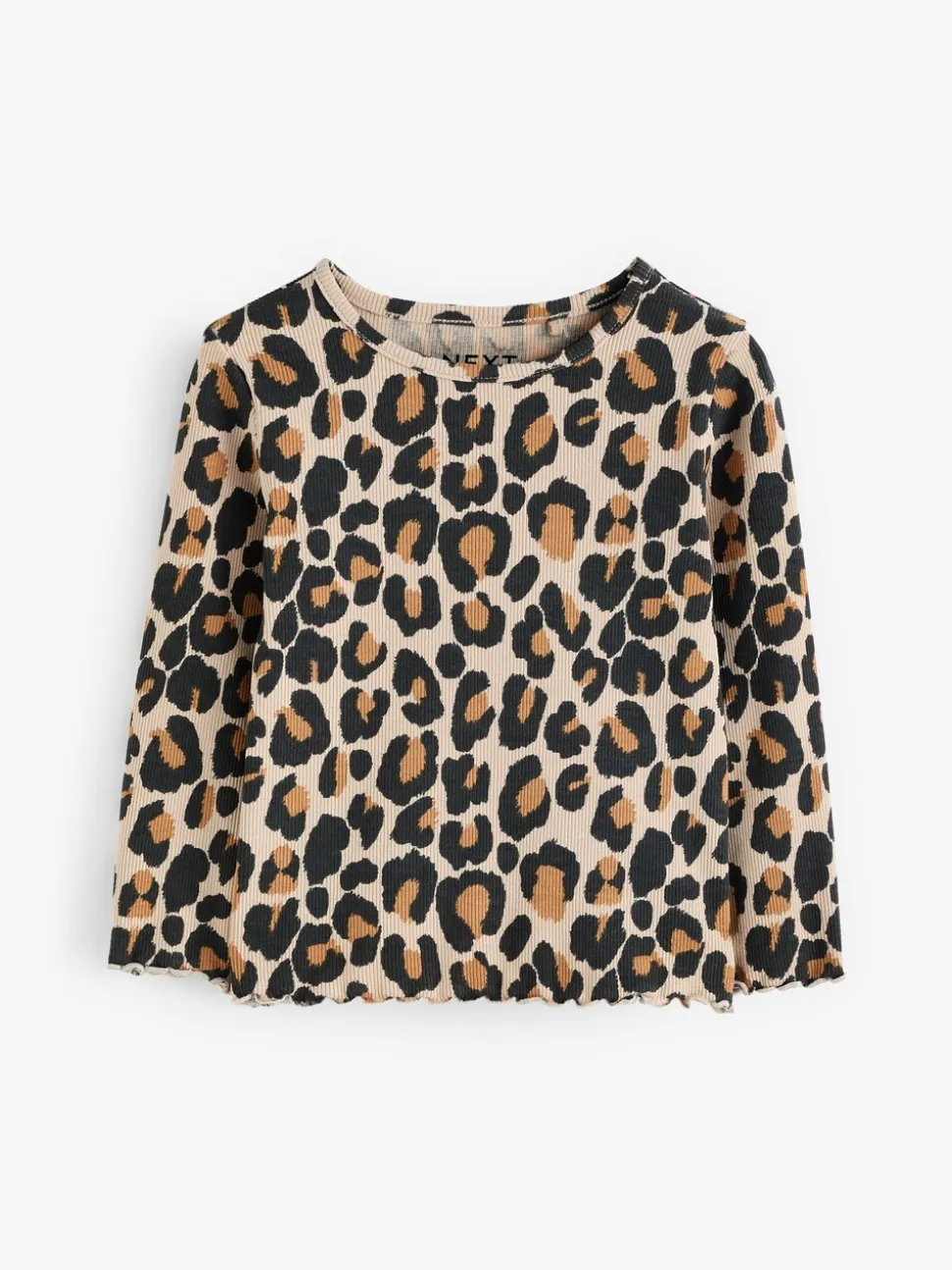 Animal luipaardprint - Geribbeld T-shirt met lange mouwen en katoengehalte (3 mnd-7 jr)