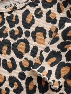 Animal luipaardprint - Geribbeld T-shirt met lange mouwen en katoengehalte (3 mnd-7 jr)