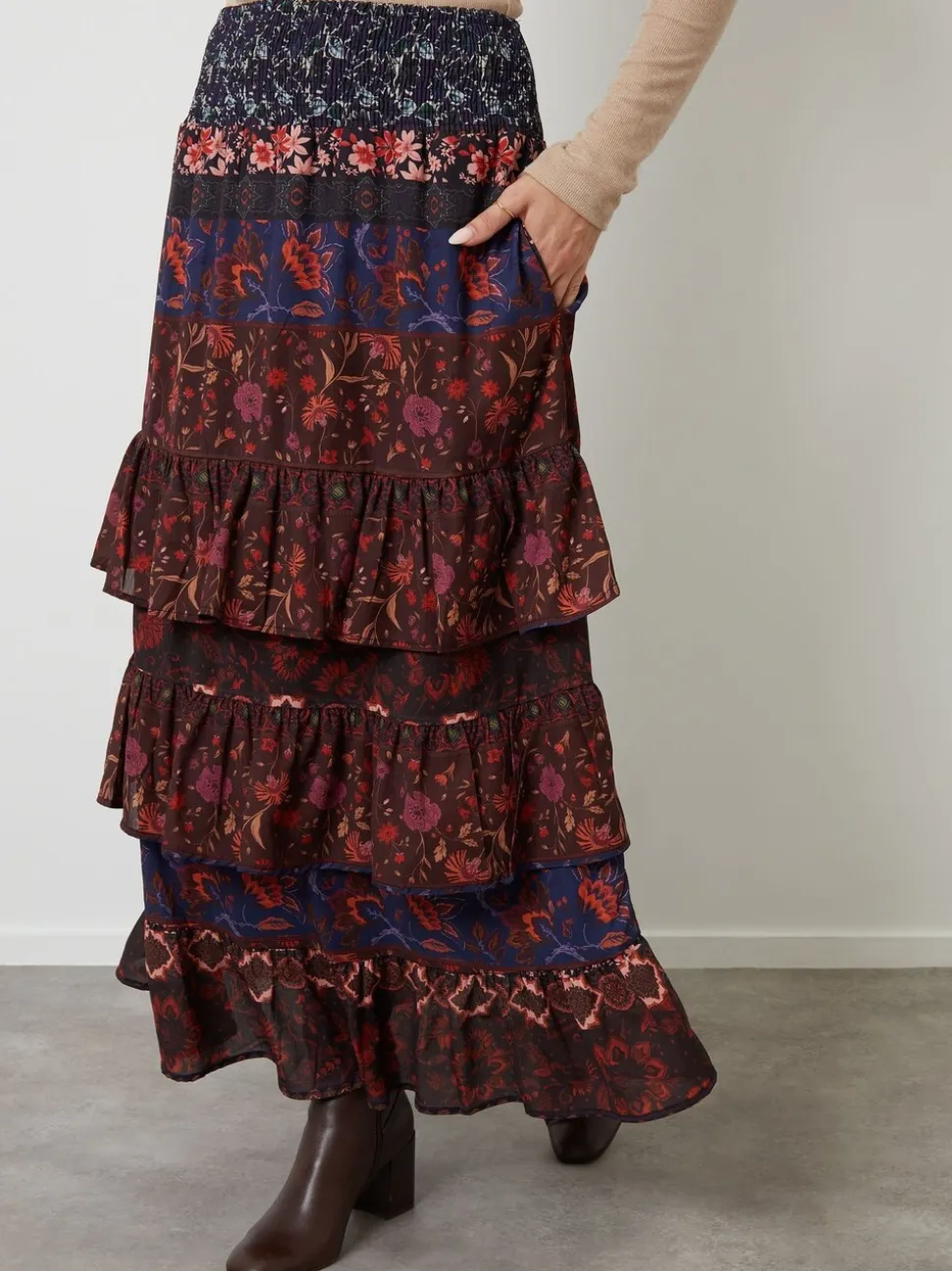 Another Sunday Floral Tiered Maxi Skirt