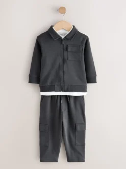 Antraciet - 3 -delige set van T-shirt en joggingbroeken (3mnd-7jr)