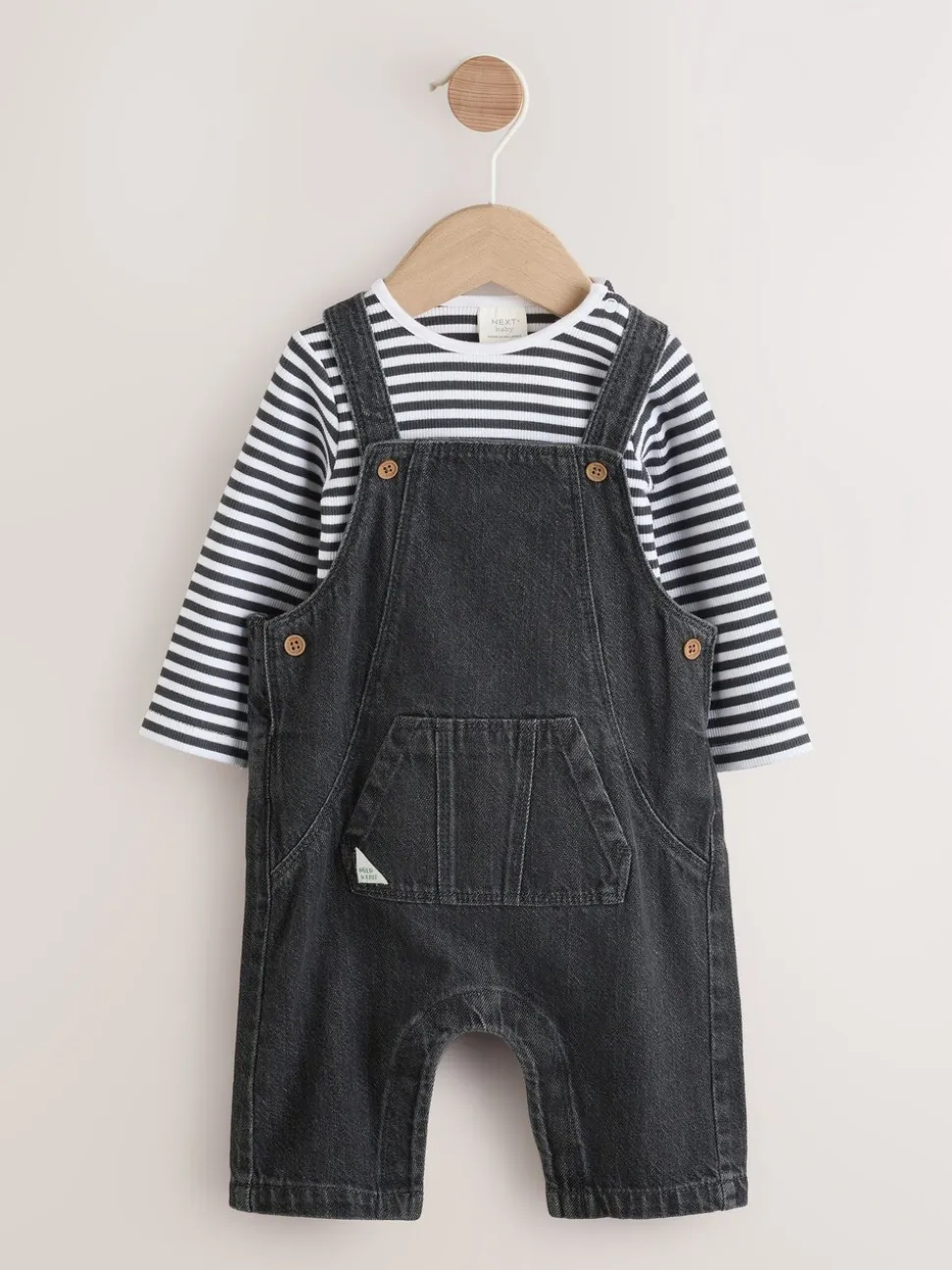 Antraciet - Babyset van denim bretelbroeken en bodysuit (0 mnd - 2 jr)