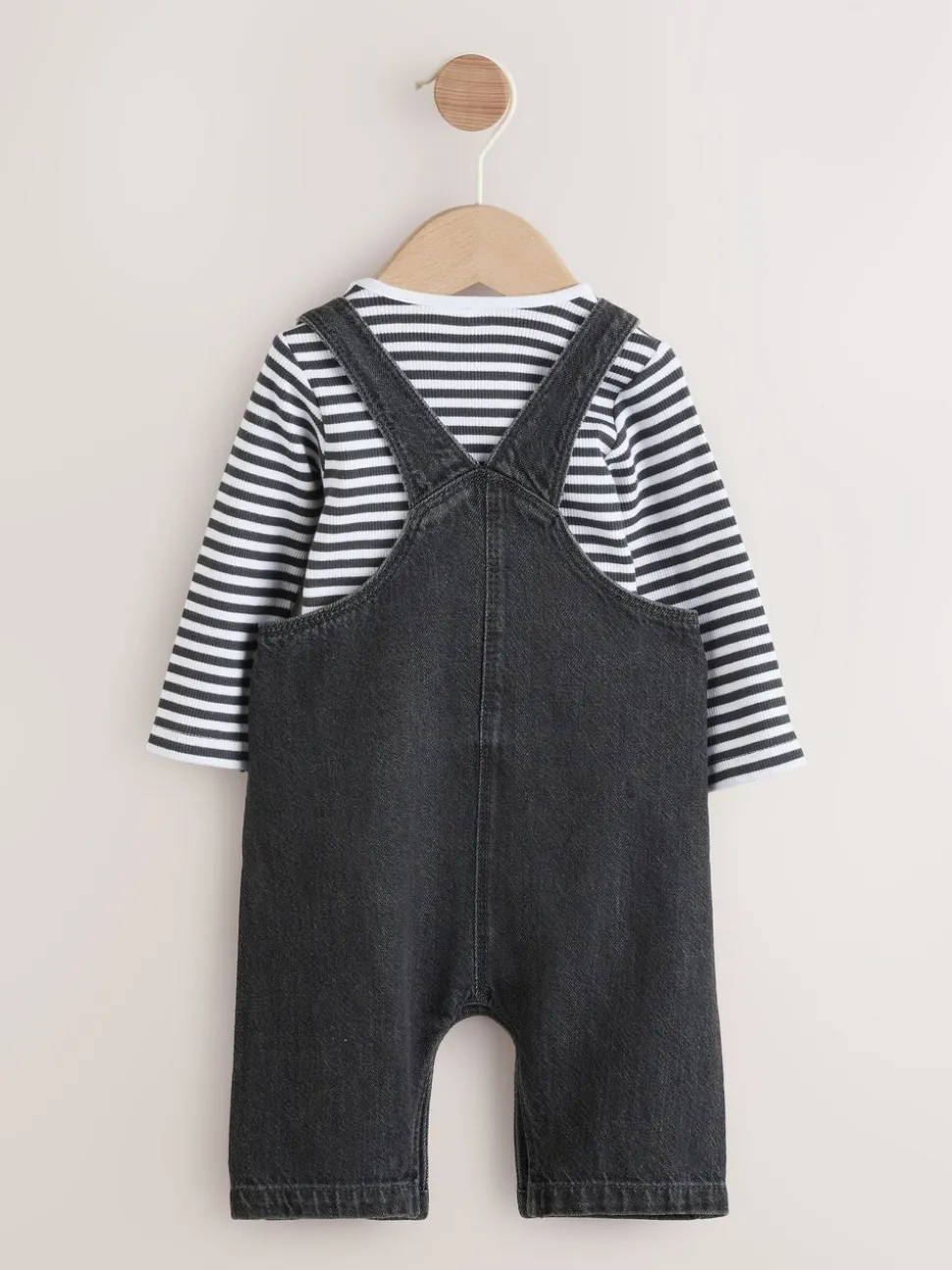 Antraciet - Babyset van denim bretelbroeken en bodysuit (0 mnd - 2 jr)