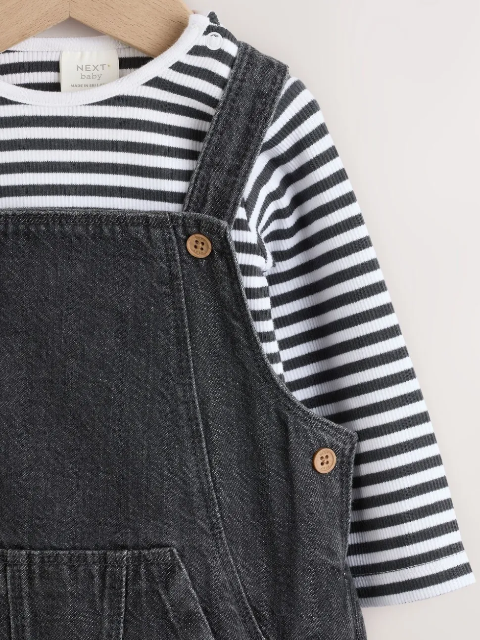 Antraciet - Babyset van denim bretelbroeken en bodysuit (0 mnd - 2 jr)