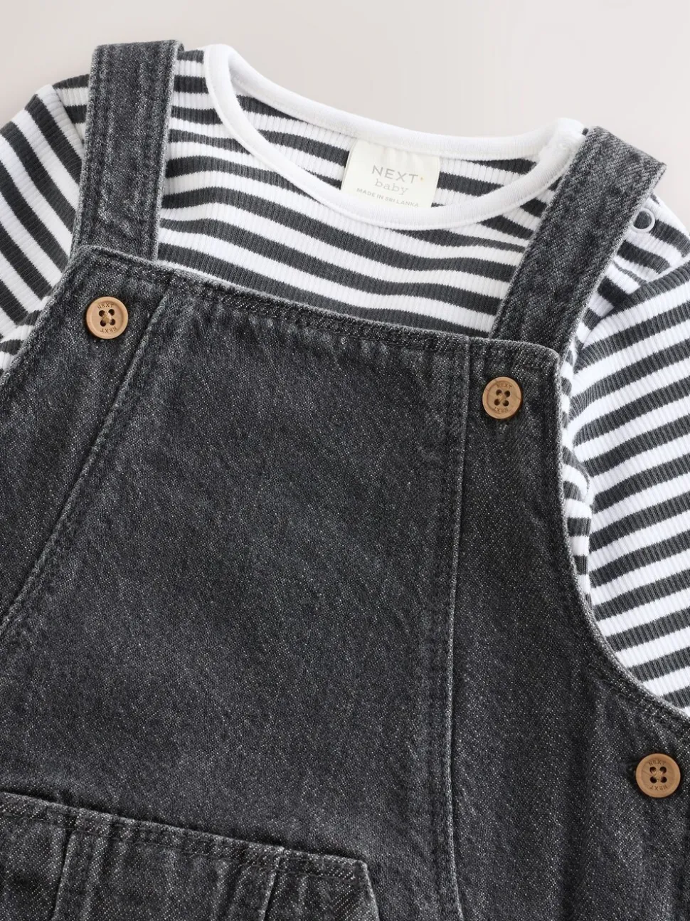 Antraciet - Babyset van denim bretelbroeken en bodysuit (0 mnd - 2 jr)