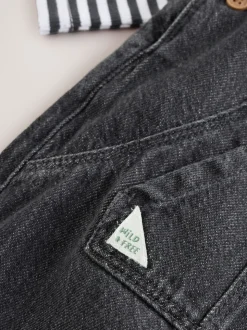 Antraciet - Babyset van denim bretelbroeken en bodysuit (0 mnd - 2 jr)