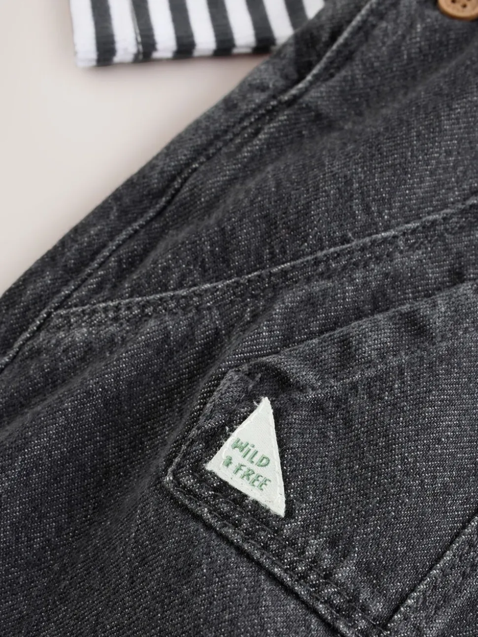 Antraciet - Babyset van denim bretelbroeken en bodysuit (0 mnd - 2 jr)