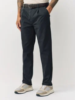 Antraciet - Belted Soft Touch Pleated Chino Trousers