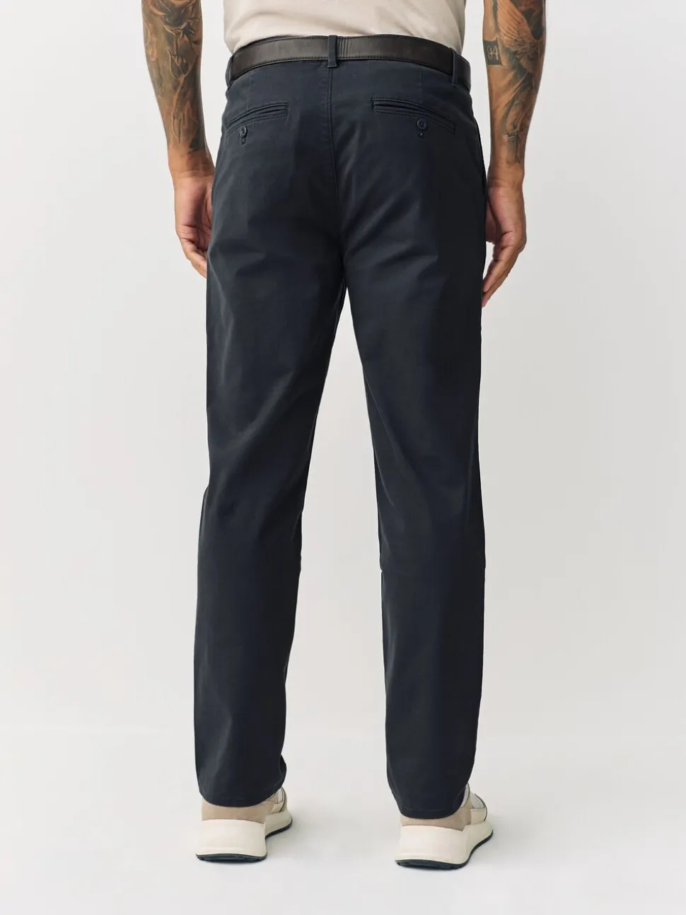 Antraciet - Belted Soft Touch Pleated Chino Trousers