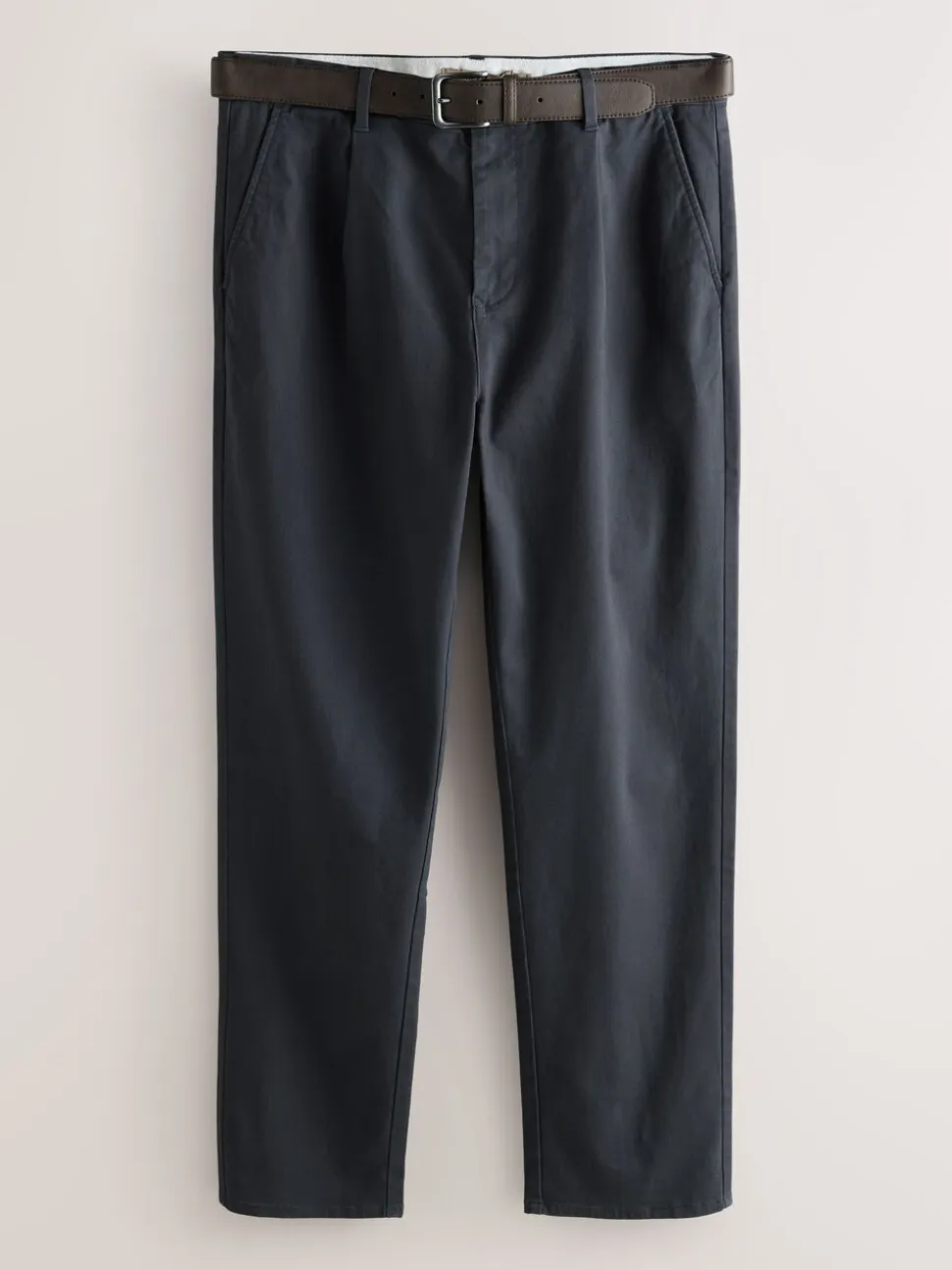 Antraciet - Belted Soft Touch Pleated Chino Trousers