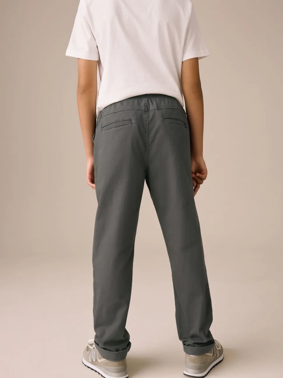 Antraciet - Broek met geribde elastische taille (3-16 jr)