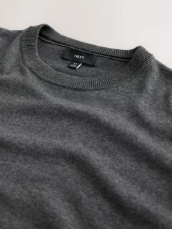 Antraciet - Effen - Regular Fit Cotton Rich Crew Neck Jumper