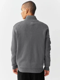 Antraciet - Effen - Regular fit 100% katoenen premium trui met korte rits
