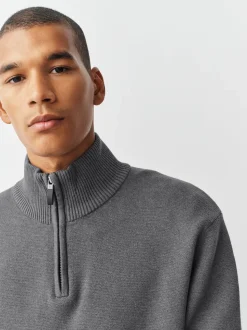 Antraciet - Effen - Regular fit 100% katoenen premium trui met korte rits