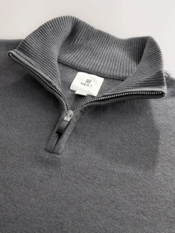 Antraciet - Effen - Regular fit 100% katoenen premium trui met korte rits