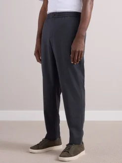 Antraciet - Elasticated Waist Wool Rich Textured Formal Trousers