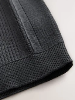 Antraciet - Gebreid poloshirt met rits bij de hals (3-16jr)