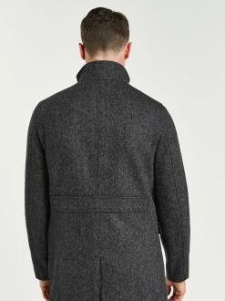 Antraciet - Gewatteerde jas van wolmix met visgraatmotief en geïntegreerd gilet