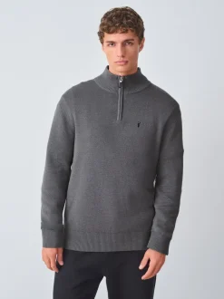 Antraciet - Hertlogo - Regular fit 100% katoenen premium trui met korte rits