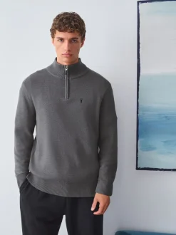 Antraciet - Hertlogo - Regular fit 100% katoenen premium trui met korte rits